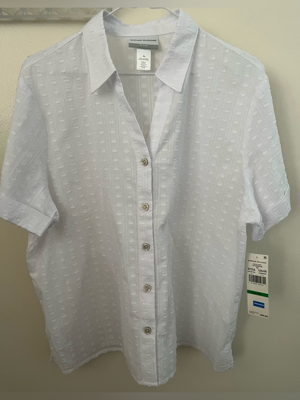 Alfred Dunner White Textured S Sleeve Blouse Size Petite Large NEW